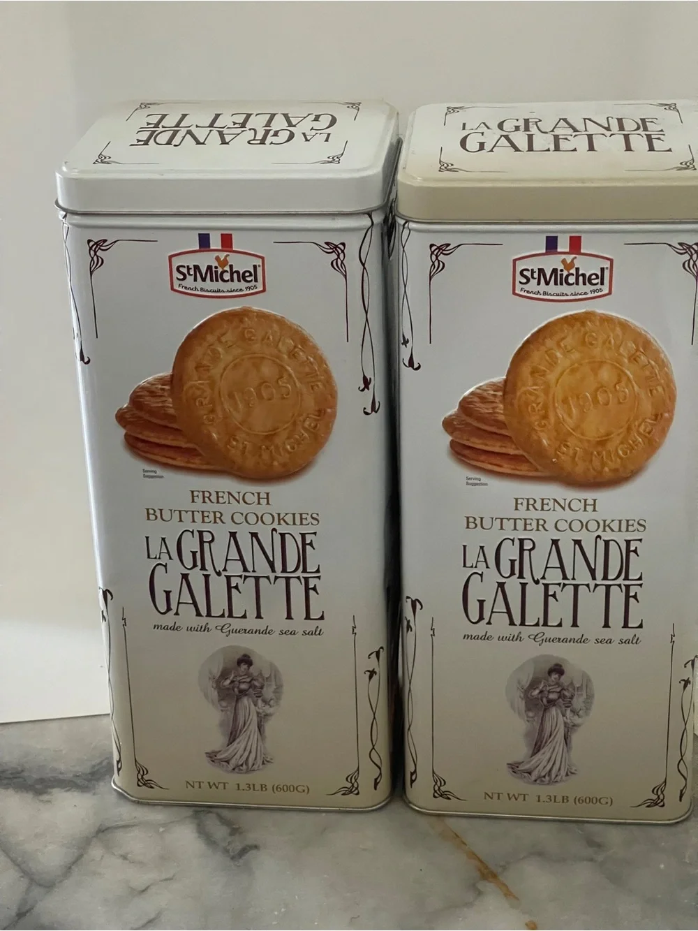 2 LA Grande Galette French Butter Cookie Tin Cans Collectible, Storage, Display